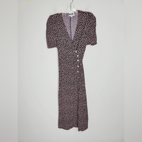 Rouje Black and Pink Heart Print Midi Dress, Size 34 (XS) - Picture 1 of 5
